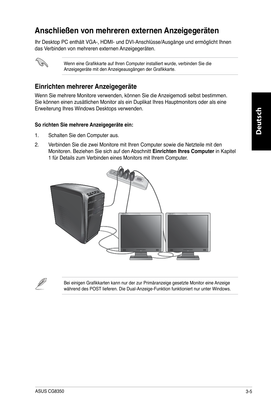 Anschließen von mehreren externen anzeigegeräten, Deutsch d eutsch | Asus CG8350 User Manual | Page 115 / 380