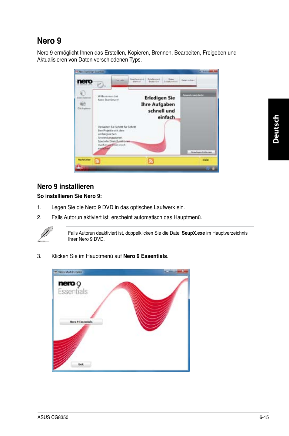 Nero 9, Nero 9 6-15, Deutsch d eutsch | Asus CG8350 User Manual | Page 139 / 380