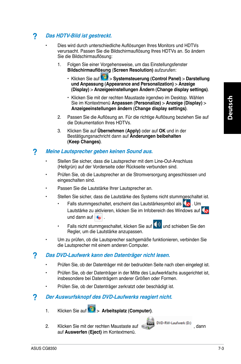 Deutsch d eutsch | Asus CG8350 User Manual | Page 147 / 380