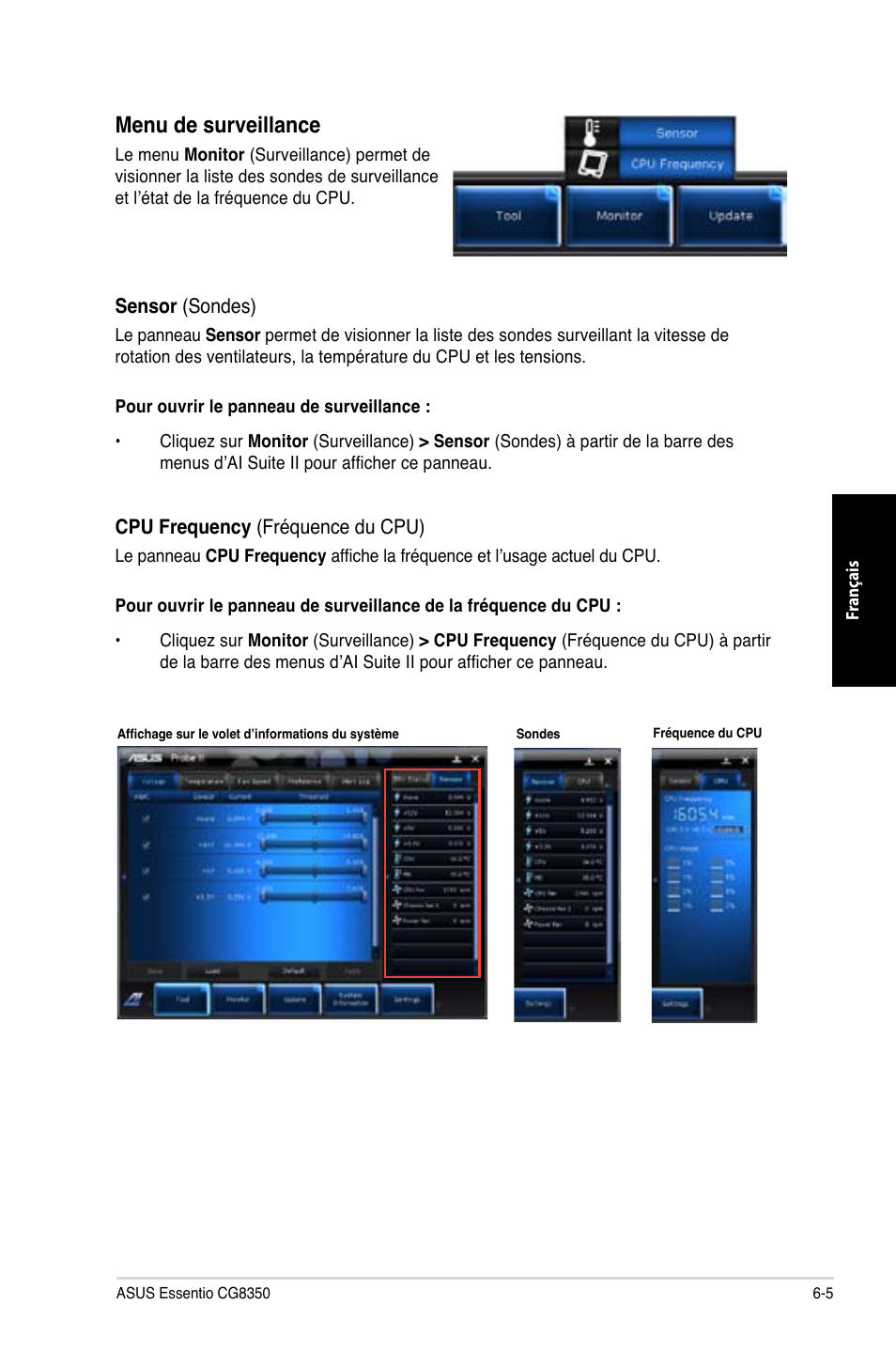 Menu de surveillance | Asus CG8350 User Manual | Page 205 / 380