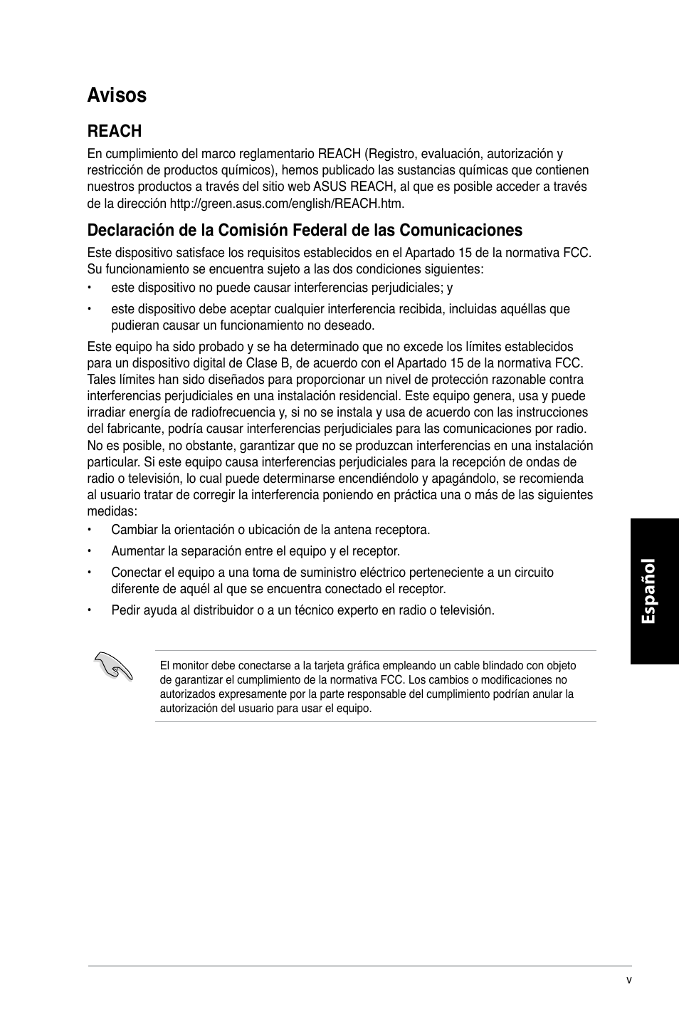 Avisos, Español, Reach | Asus CG8350 User Manual | Page 233 / 380