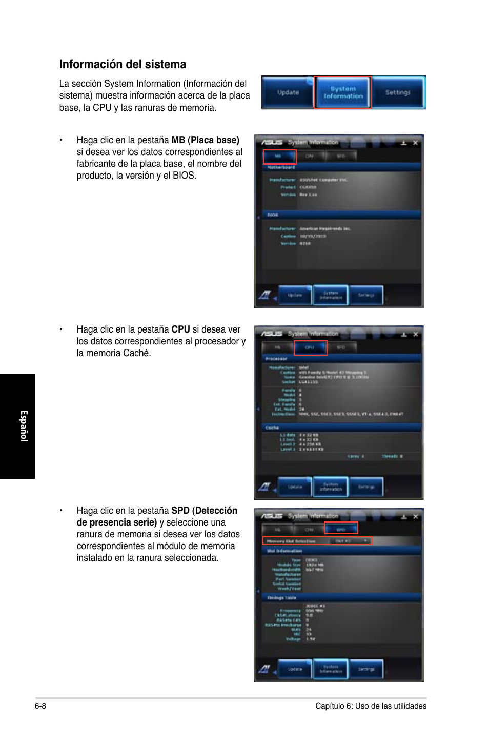 Información del sistema | Asus CG8350 User Manual | Page 284 / 380