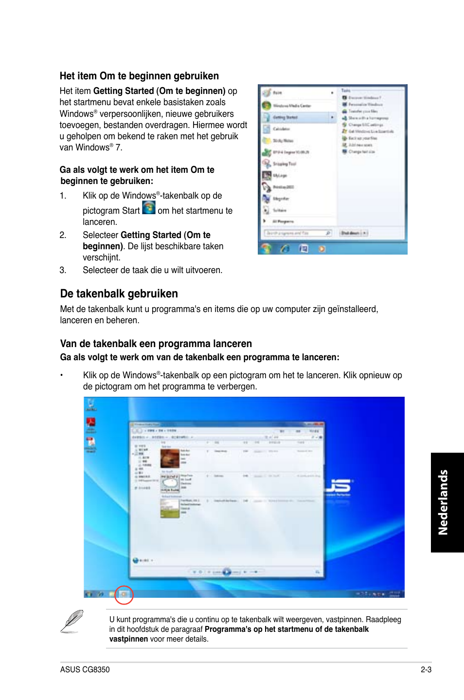 Neder lands n eder lands, De takenbalk gebruiken | Asus CG8350 User Manual | Page 325 / 380