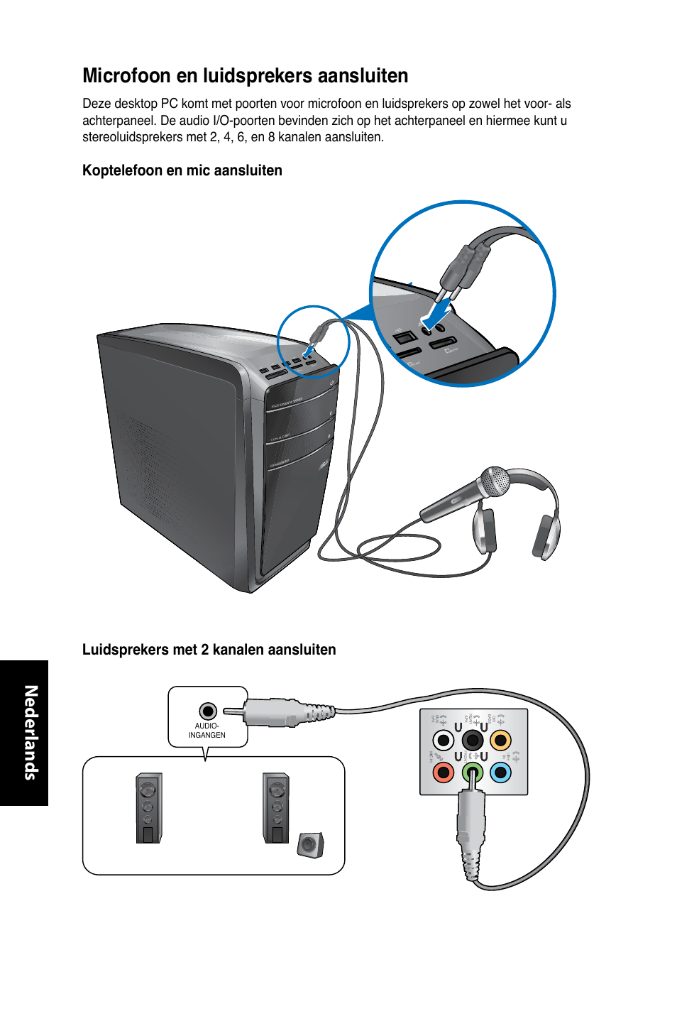 Microfoon en luidsprekers aansluiten, Microfoon en luidsprekers aansluiten -2 | Asus CG8350 User Manual | Page 340 / 380