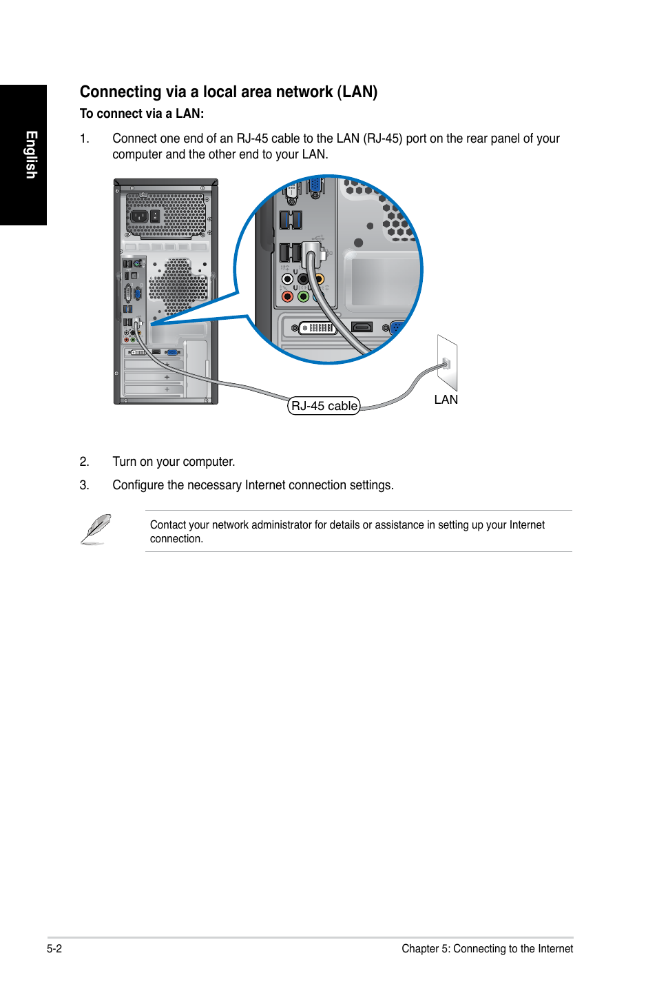 Connecting via a local area network (lan) | Asus CG8350 User Manual | Page 48 / 380