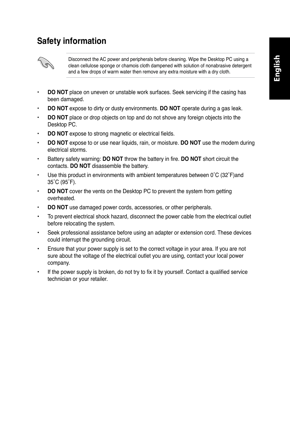 Safety information, English | Asus CG8350 User Manual | Page 7 / 380