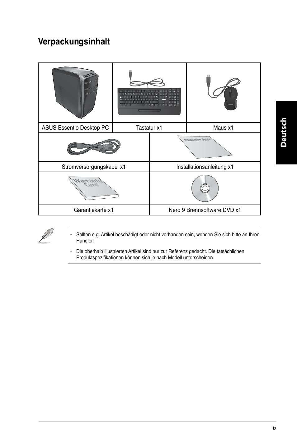 Verpackungsinhalt, Deutsch d eutsch d eutsch d eutsch | Asus CG8350 User Manual | Page 85 / 380