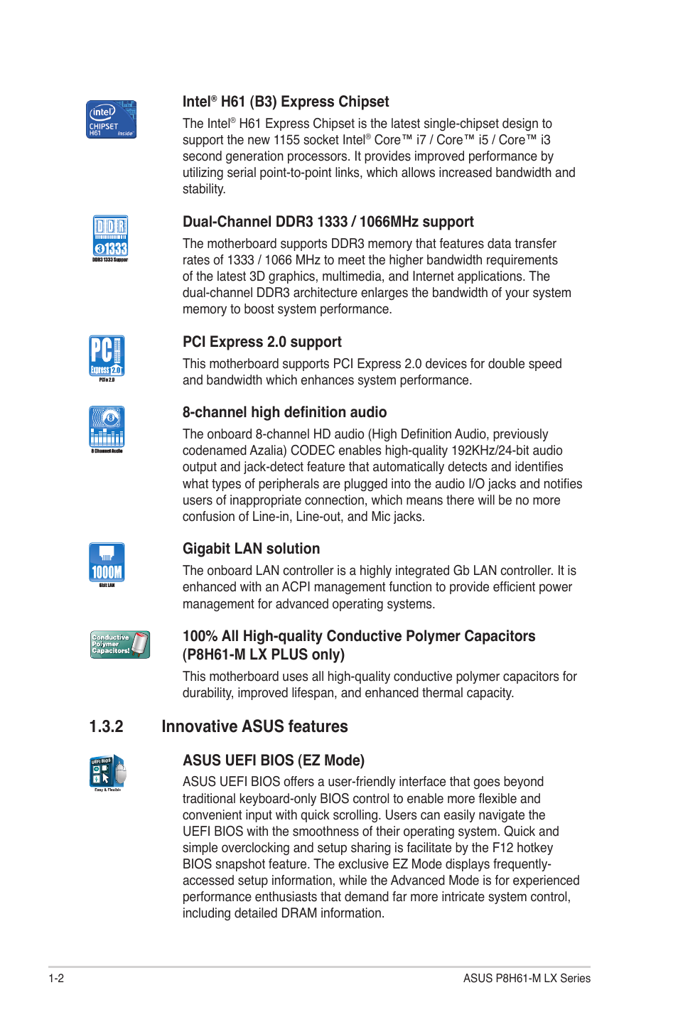 2 innovative asus features, Innovative asus features -2 | Asus P8H61-M LX PLUS User Manual | Page 12 / 66