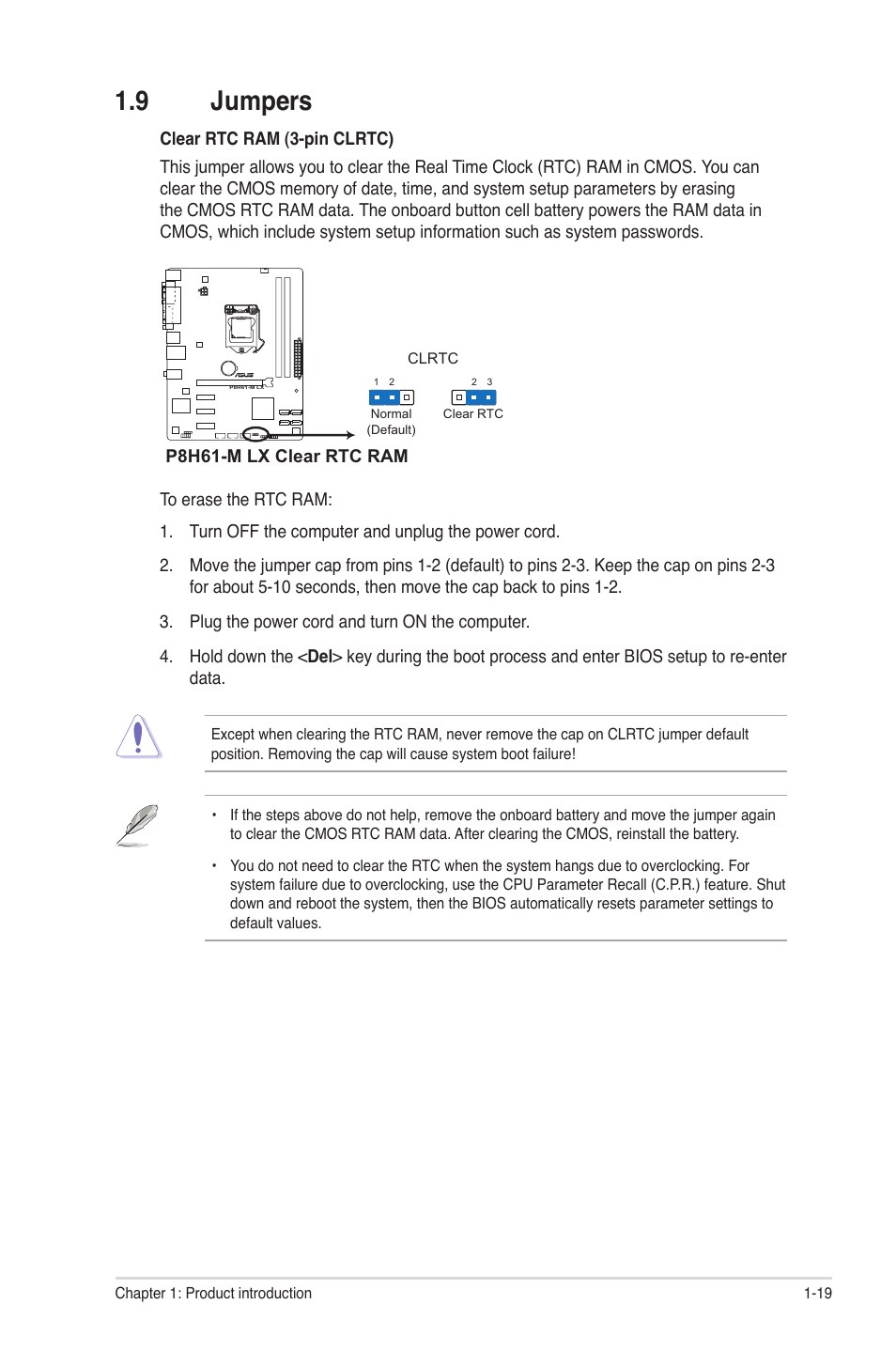 9 jumpers, Jumpers -19 | Asus P8H61-M LX PLUS User Manual | Page 29 / 66