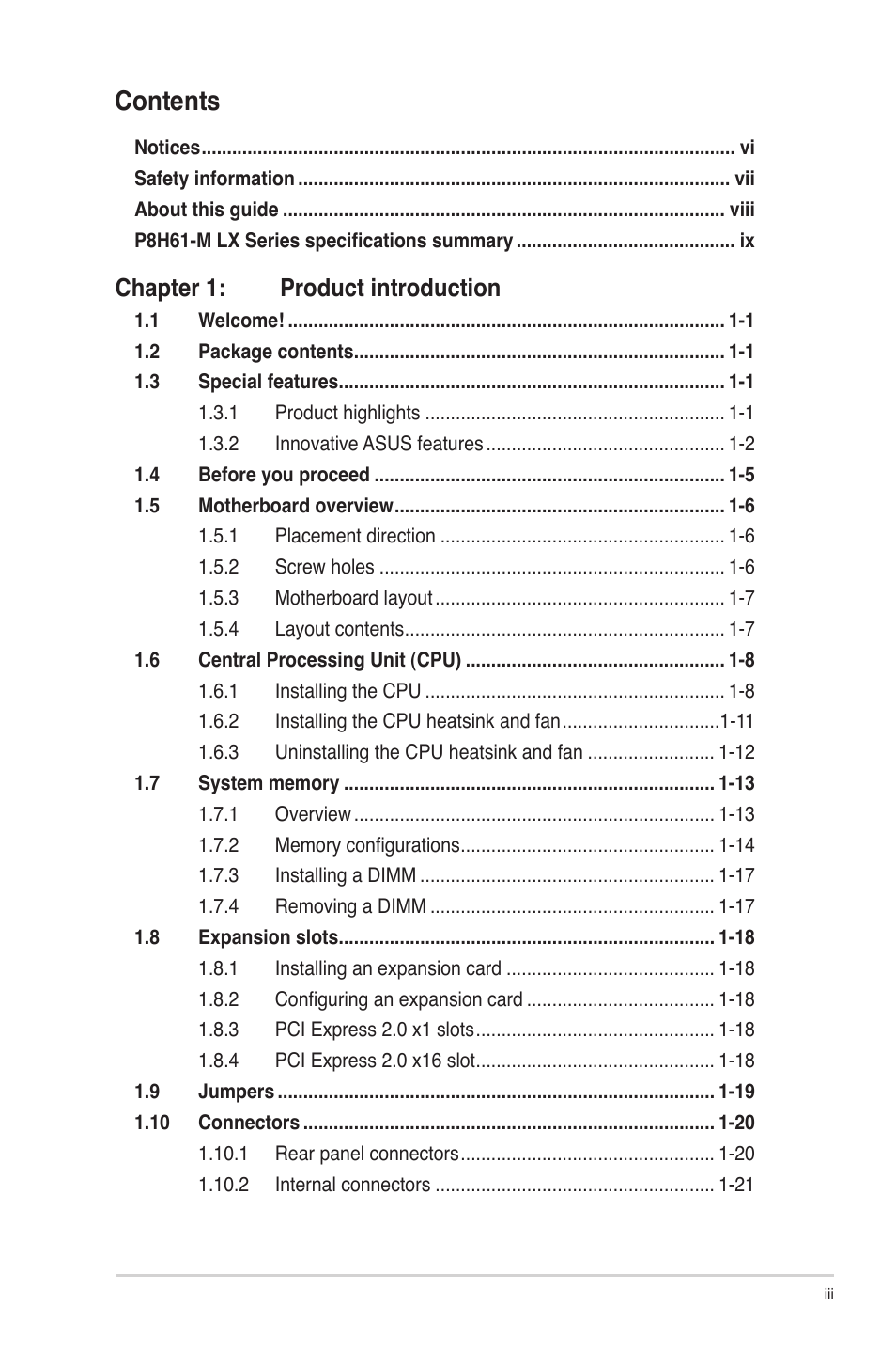 Asus P8H61-M LX PLUS User Manual | Page 3 / 66