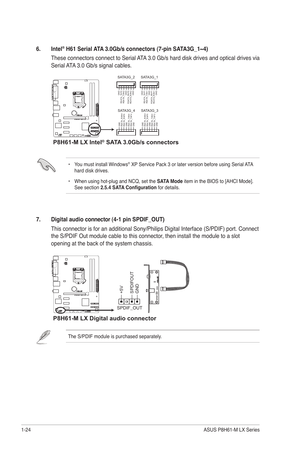 Intel, P8h61-m lx intel, P8h61-m lx digital audio connector | You must install windows, The s/pdif module is purchased separately | Asus P8H61-M LX PLUS User Manual | Page 34 / 66