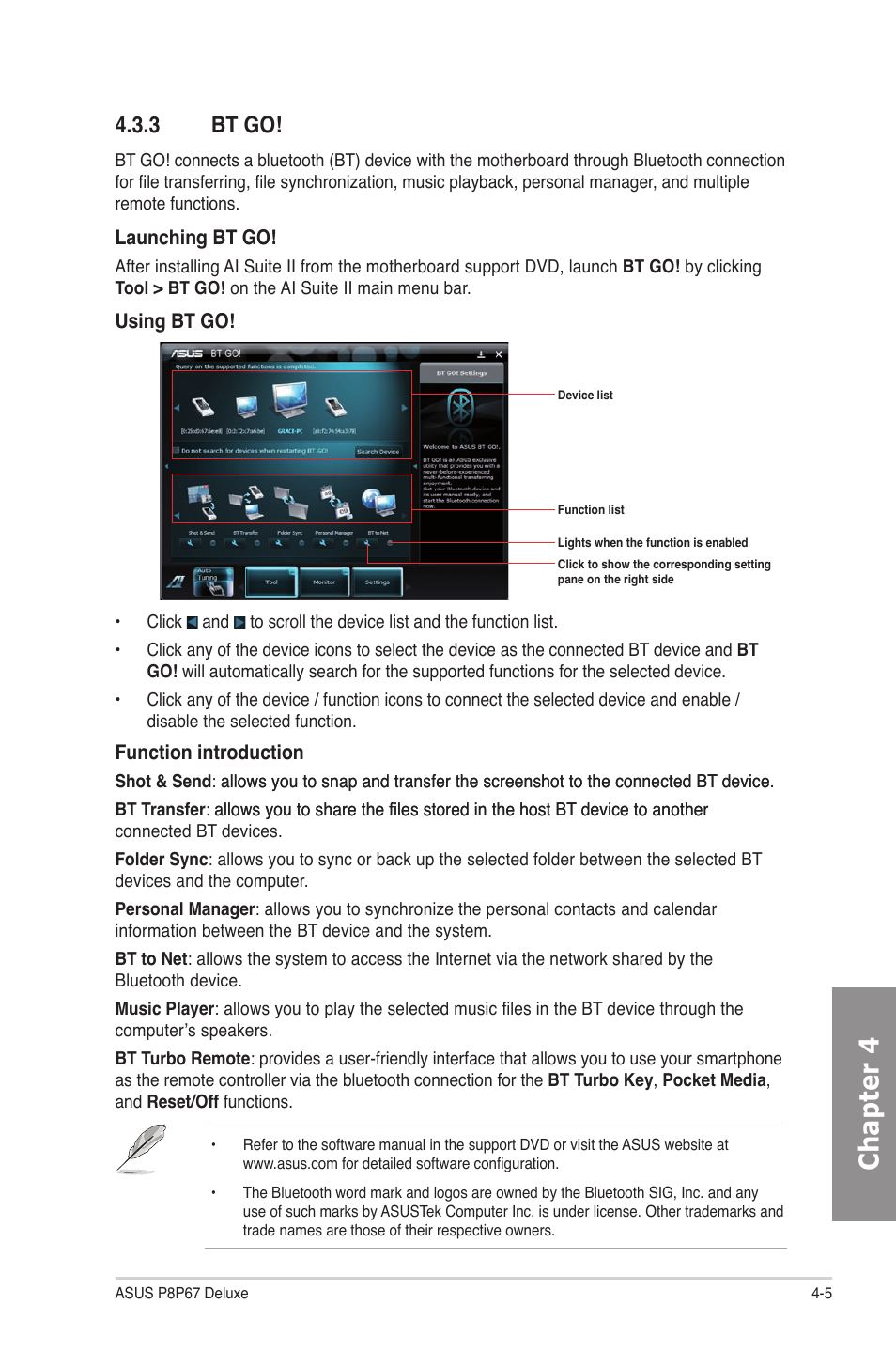 3 bt go, Bt go! -5, Chapter 4 | Asus P8P67 DELUXE User Manual | Page 111 / 142