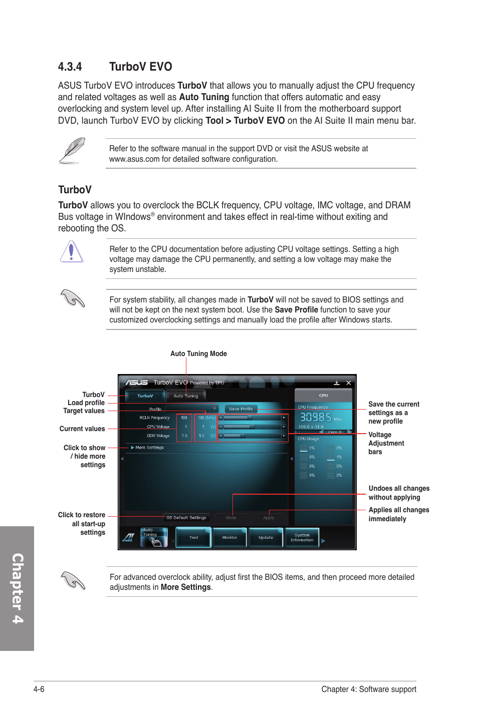 4 turbov evo, Turbov evo -6, Chapter 4 | Turbov | Asus P8P67 DELUXE User Manual | Page 112 / 142
