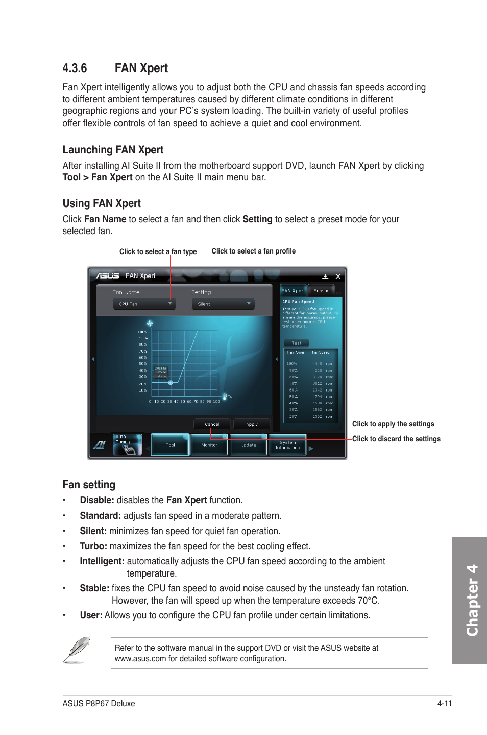 6 fan xpert, Fan xpert -11, Chapter 4 | Asus P8P67 DELUXE User Manual | Page 117 / 142