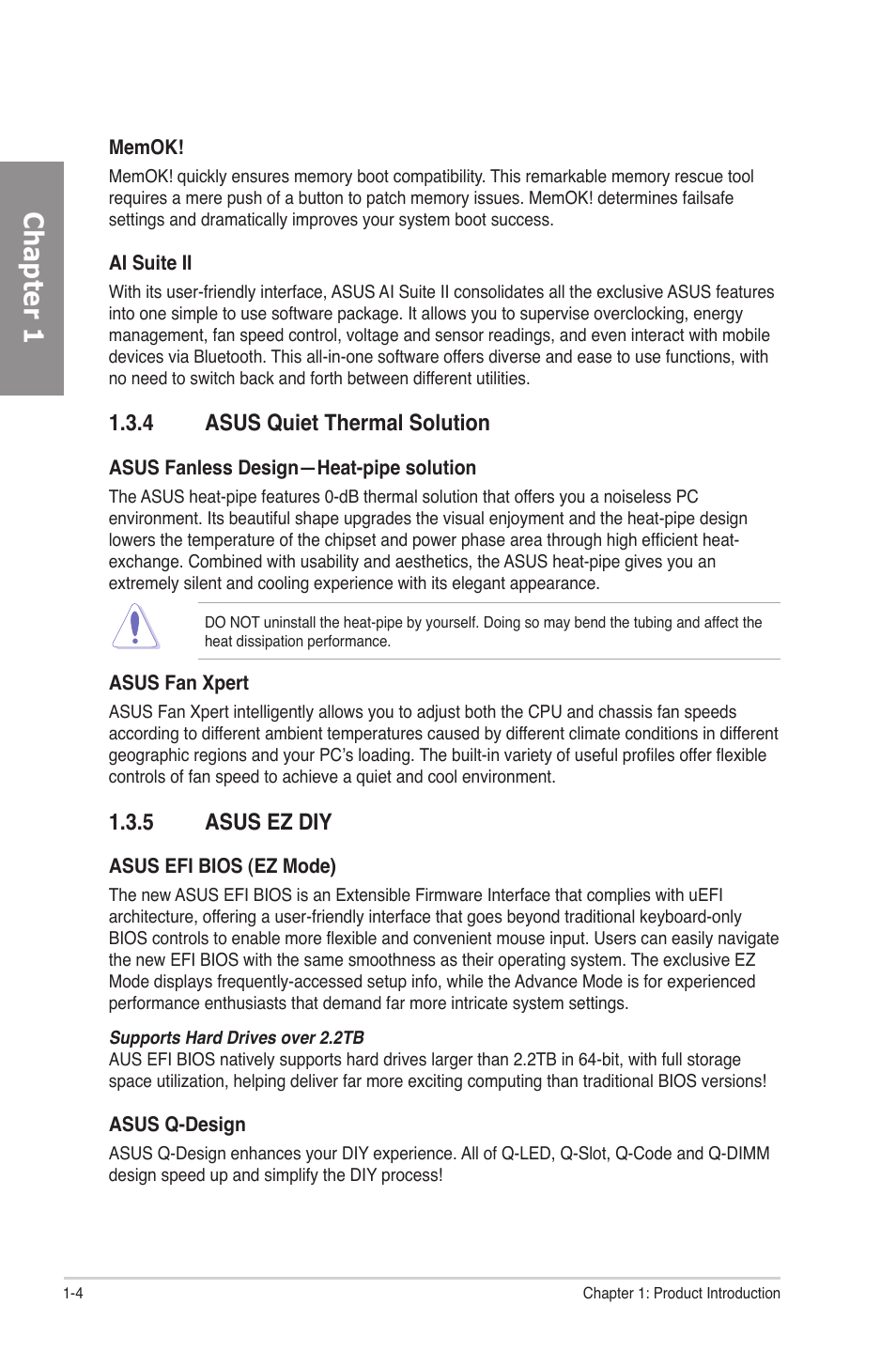 4 asus quiet thermal solution, 5 asus ez diy, Asus quiet thermal solution -4 | Asus ez diy -4, Chapter 1 | Asus P8P67 DELUXE User Manual | Page 16 / 142