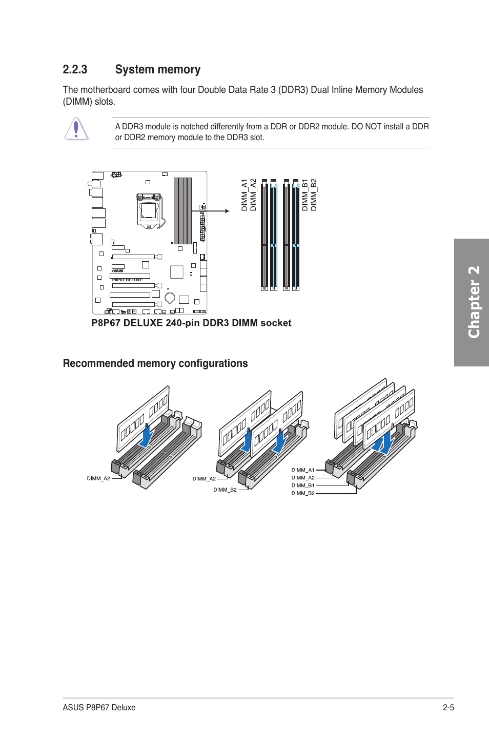 3 system memory, System memory -5, Chapter 2 | Asus P8P67 DELUXE User Manual | Page 23 / 142