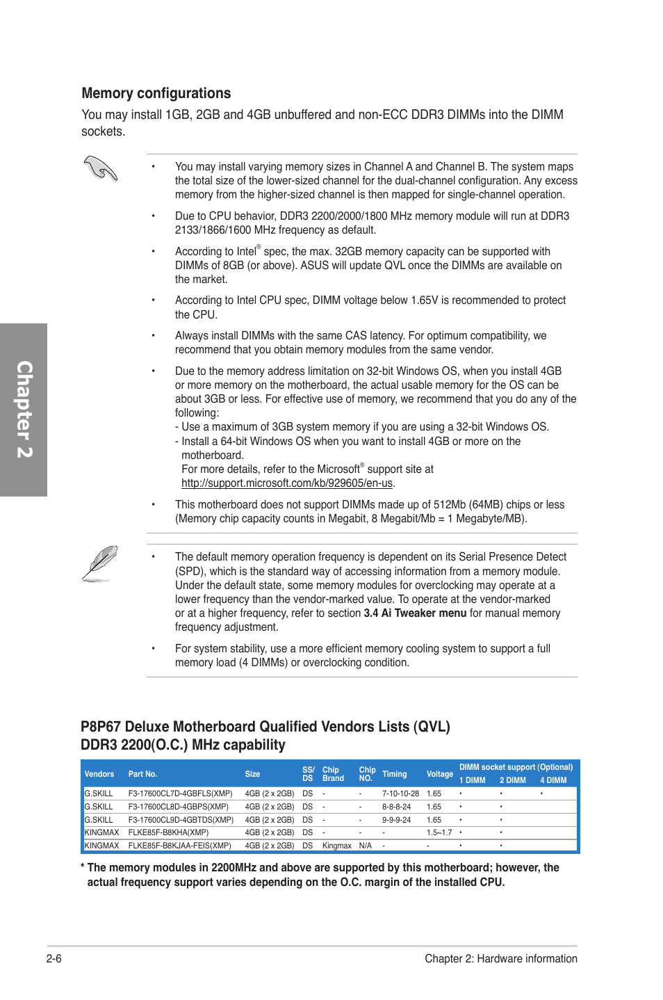 Chapter 2 | Asus P8P67 DELUXE User Manual | Page 24 / 142