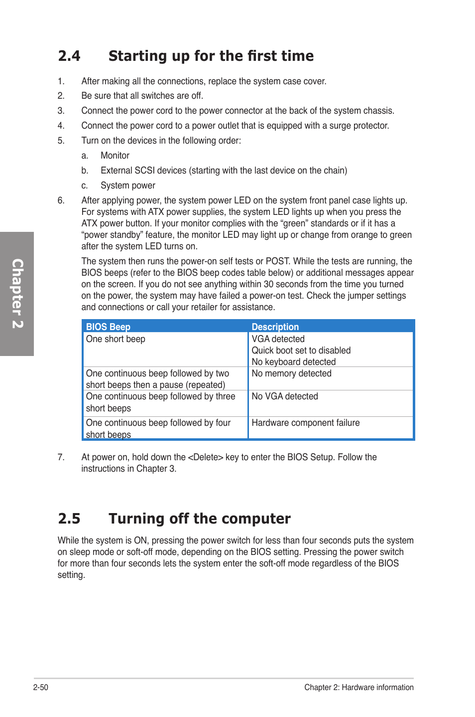 4 starting up for the first time, 5 turning off the computer, Starting up for the first time -50 | Turning off the computer -50, Chapter 2 2.4 starting up for the first time | Asus P8P67 DELUXE User Manual | Page 68 / 142