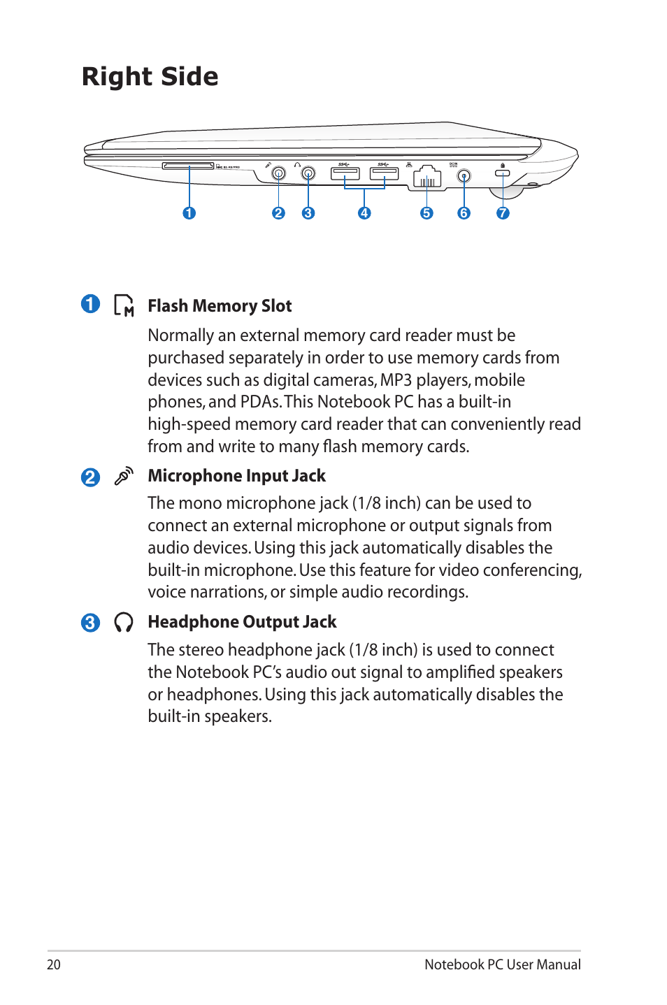 Right side | Asus X40U User Manual | Page 20 / 102