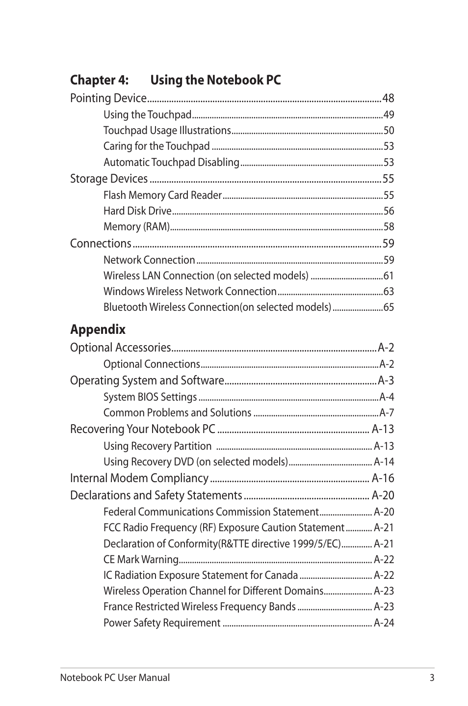 Asus X40U User Manual | Page 3 / 102