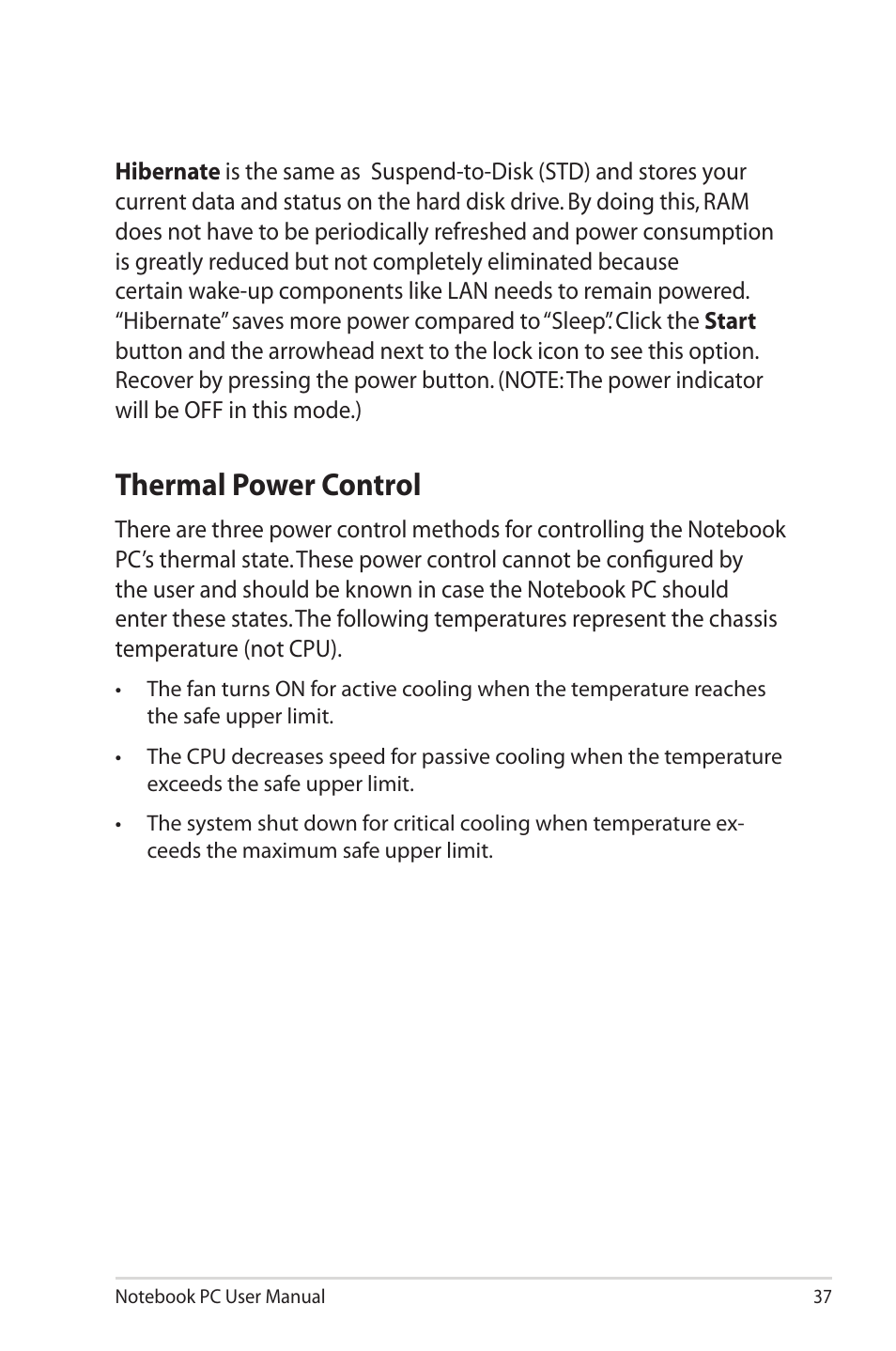 Thermal power control | Asus X40U User Manual | Page 37 / 102