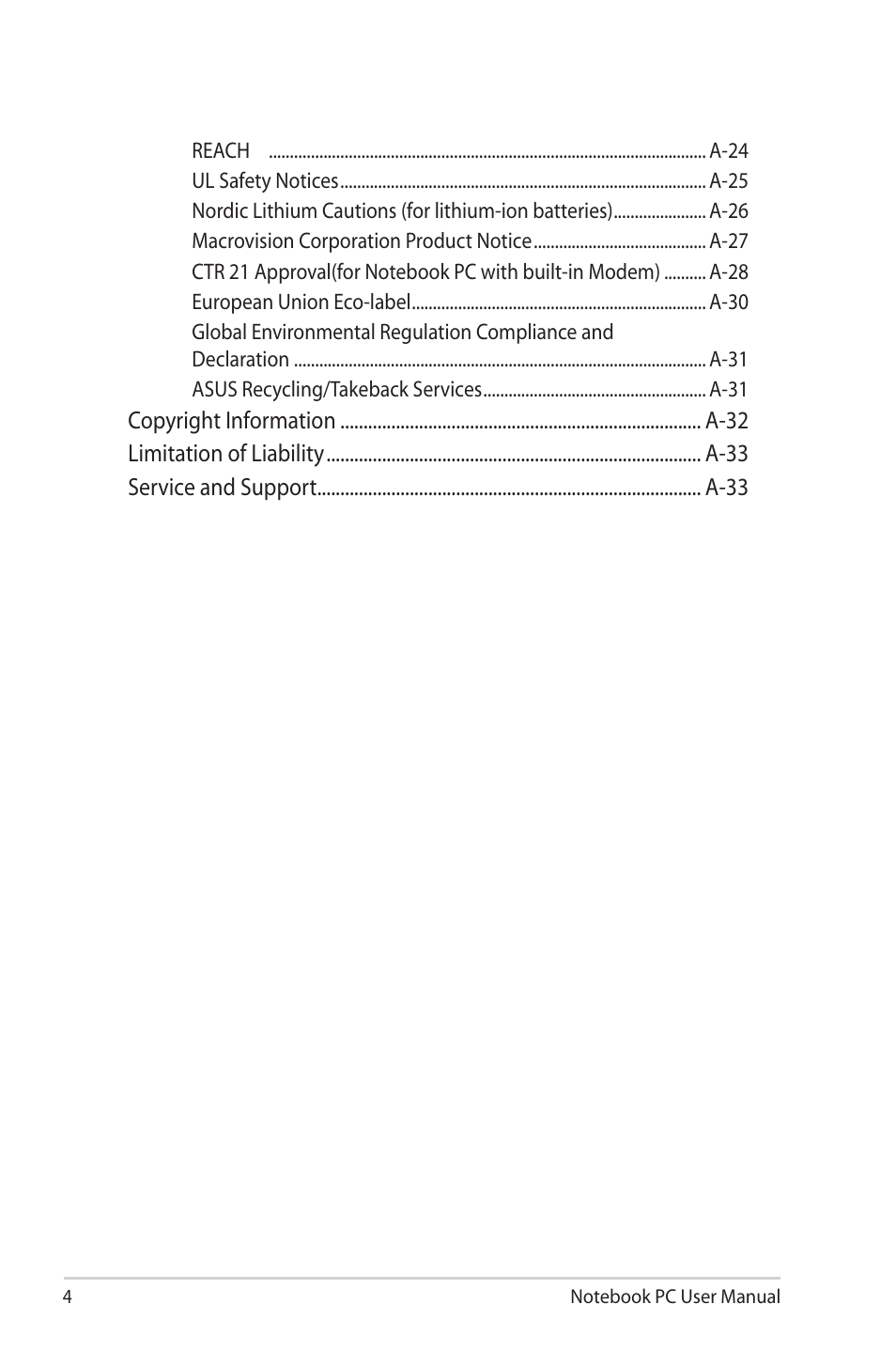 Asus X40U User Manual | Page 4 / 102