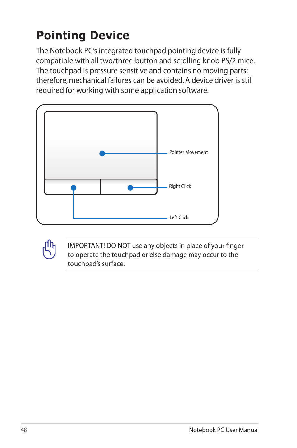 Pointing device | Asus X40U User Manual | Page 48 / 102