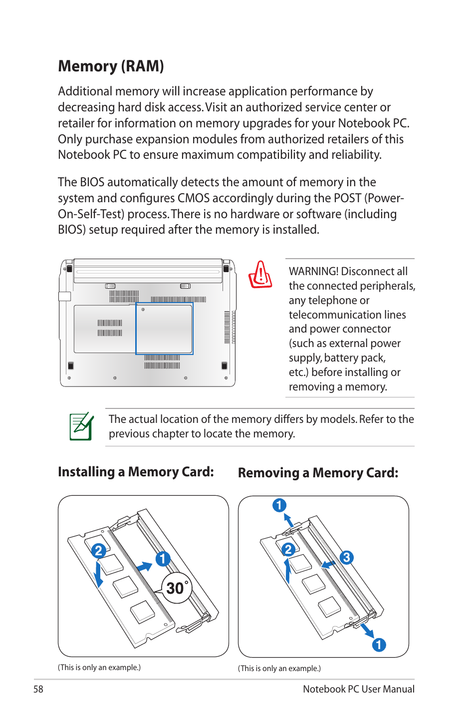 Memory (ram) | Asus X40U User Manual | Page 58 / 102