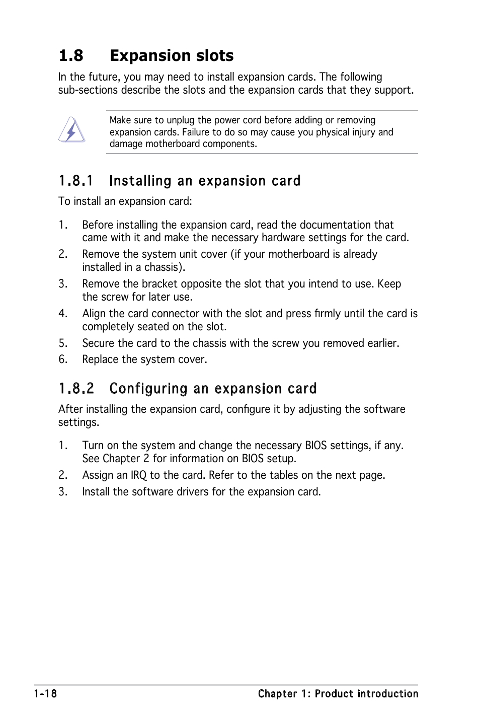 8 expansion slots, 1 installing an expansion card, 2 configuring an expansion card | Asus P5PE-VM User Manual | Page 30 / 80