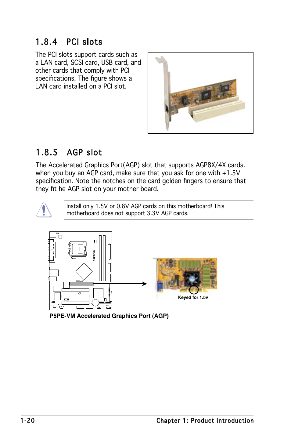 4 pci slots, 5 agp slot | Asus P5PE-VM User Manual | Page 32 / 80