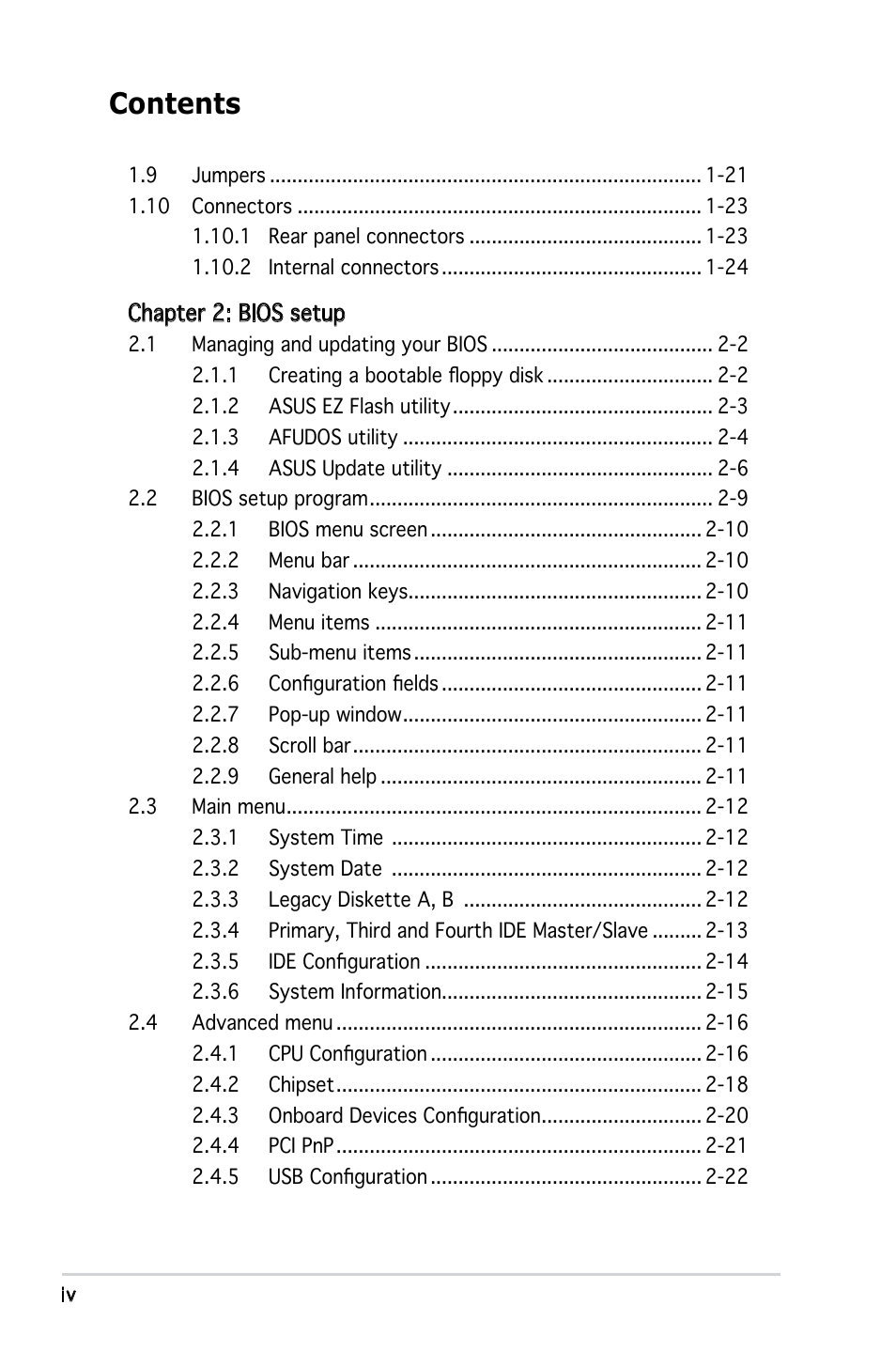 Asus P5PE-VM User Manual | Page 4 / 80