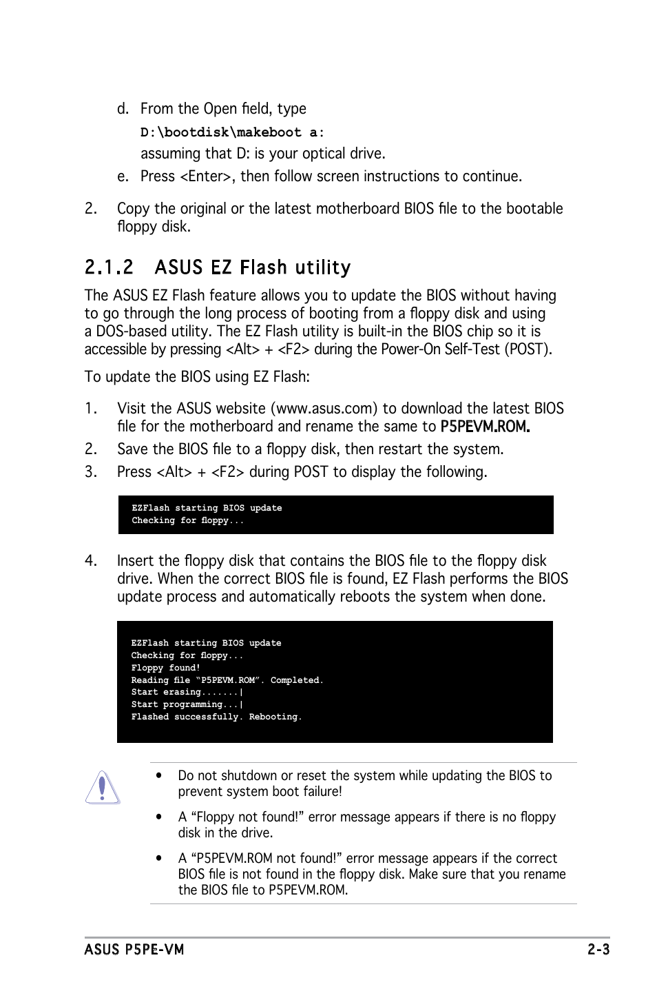 2 asus ez flash utility | Asus P5PE-VM User Manual | Page 45 / 80