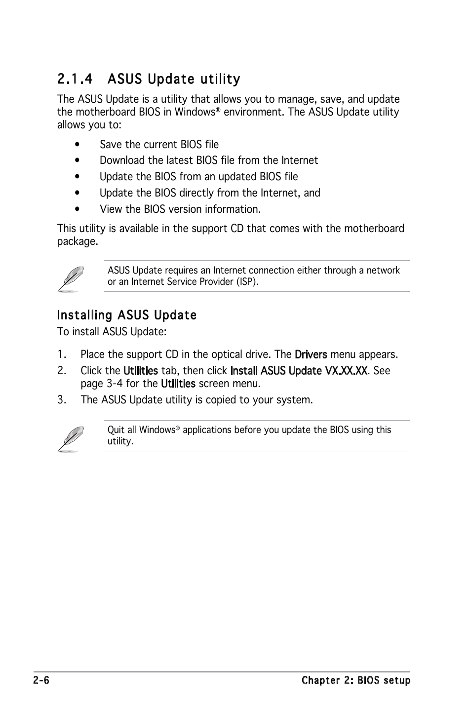 4 asus update utility, Installing asus update | Asus P5PE-VM User Manual | Page 48 / 80