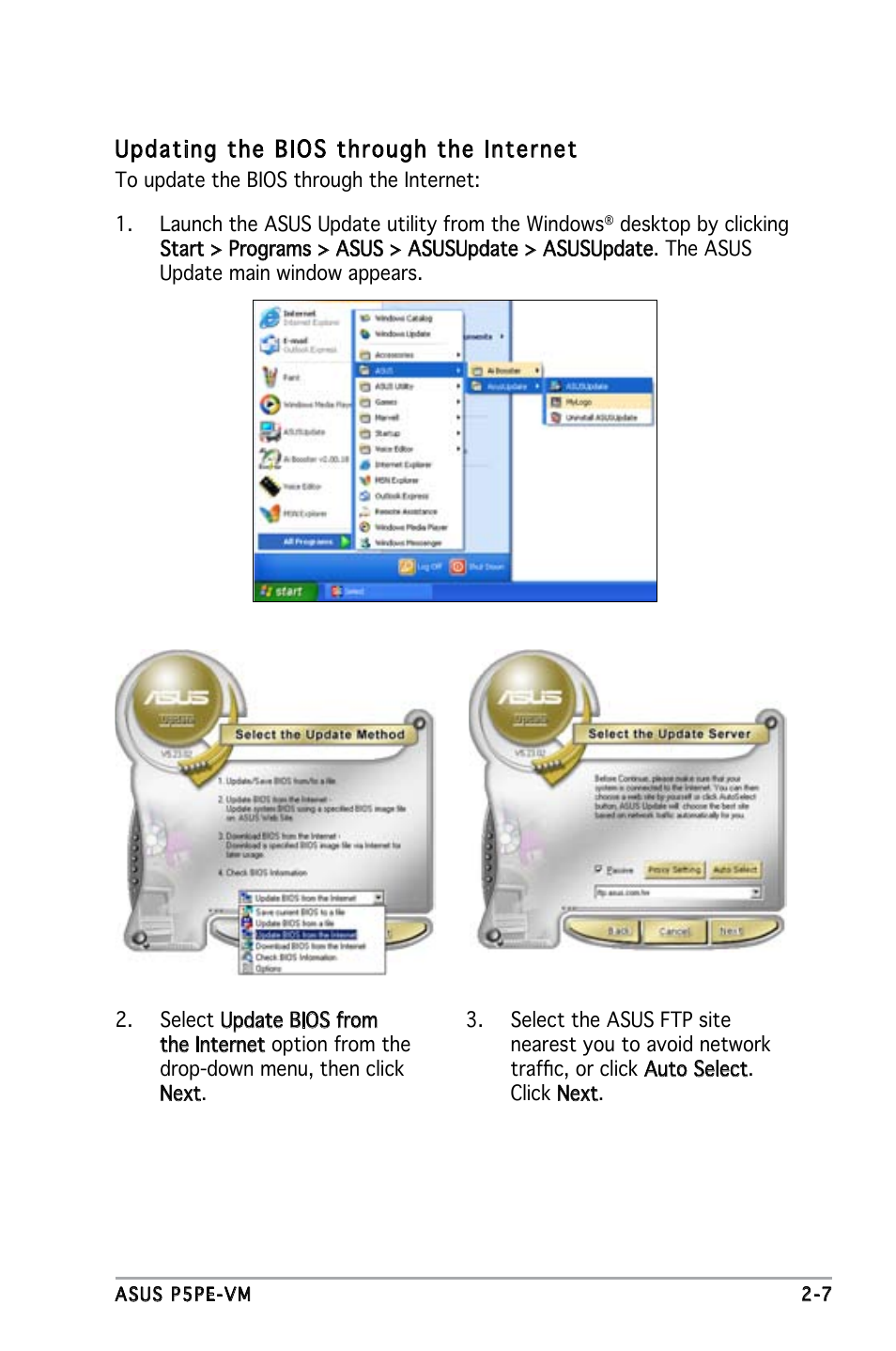 Updating the bios through the internet | Asus P5PE-VM User Manual | Page 49 / 80