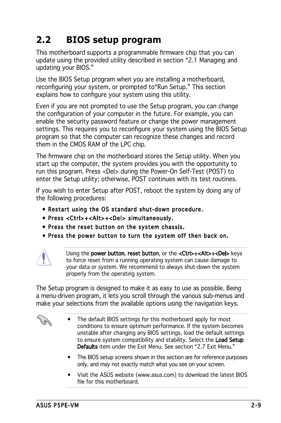 2 bios setup program | Asus P5PE-VM User Manual | Page 51 / 80