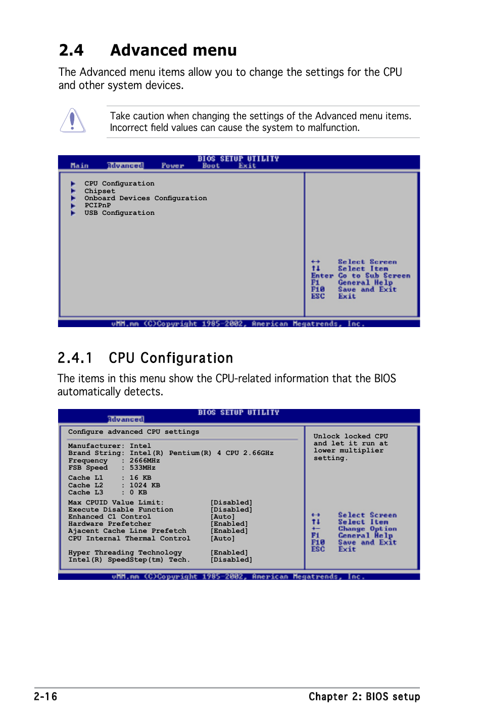 4 advanced menu, 1 cpu configuration | Asus P5PE-VM User Manual | Page 58 / 80