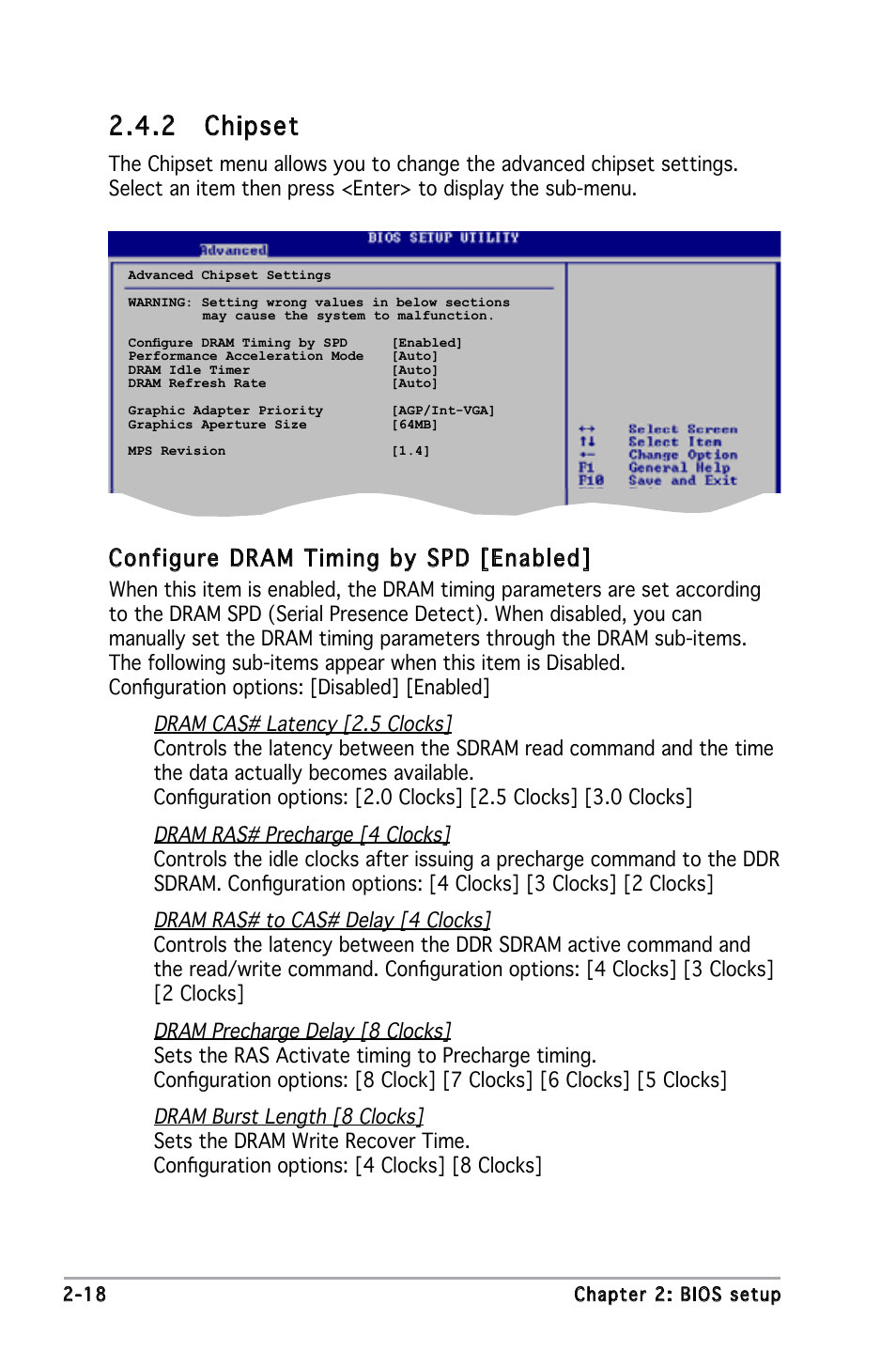 2 chipset, Configure dram timing by spd [enabled | Asus P5PE-VM User Manual | Page 60 / 80