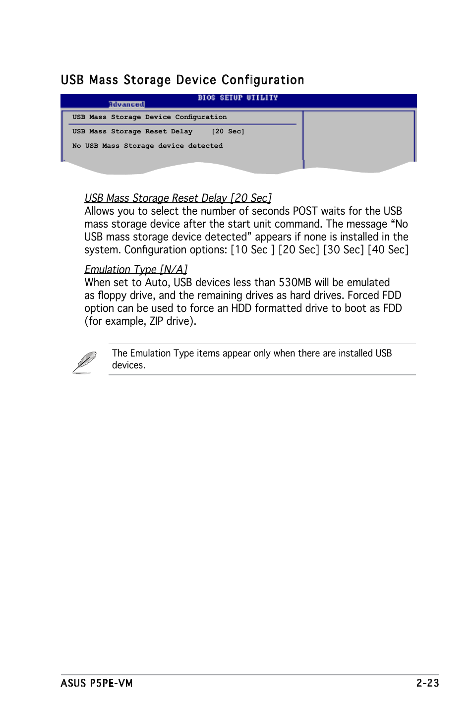 Usb mass storage device configuration | Asus P5PE-VM User Manual | Page 65 / 80