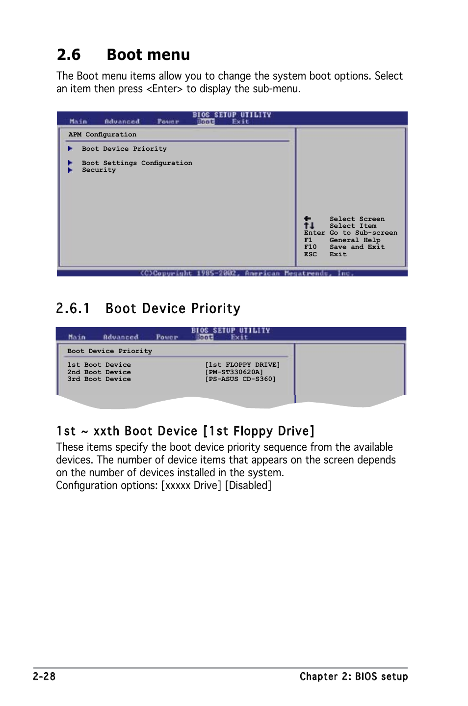 6 boot menu, 1 boot device priority, 1st ~ xxth boot device [1st floppy drive | Asus P5PE-VM User Manual | Page 70 / 80