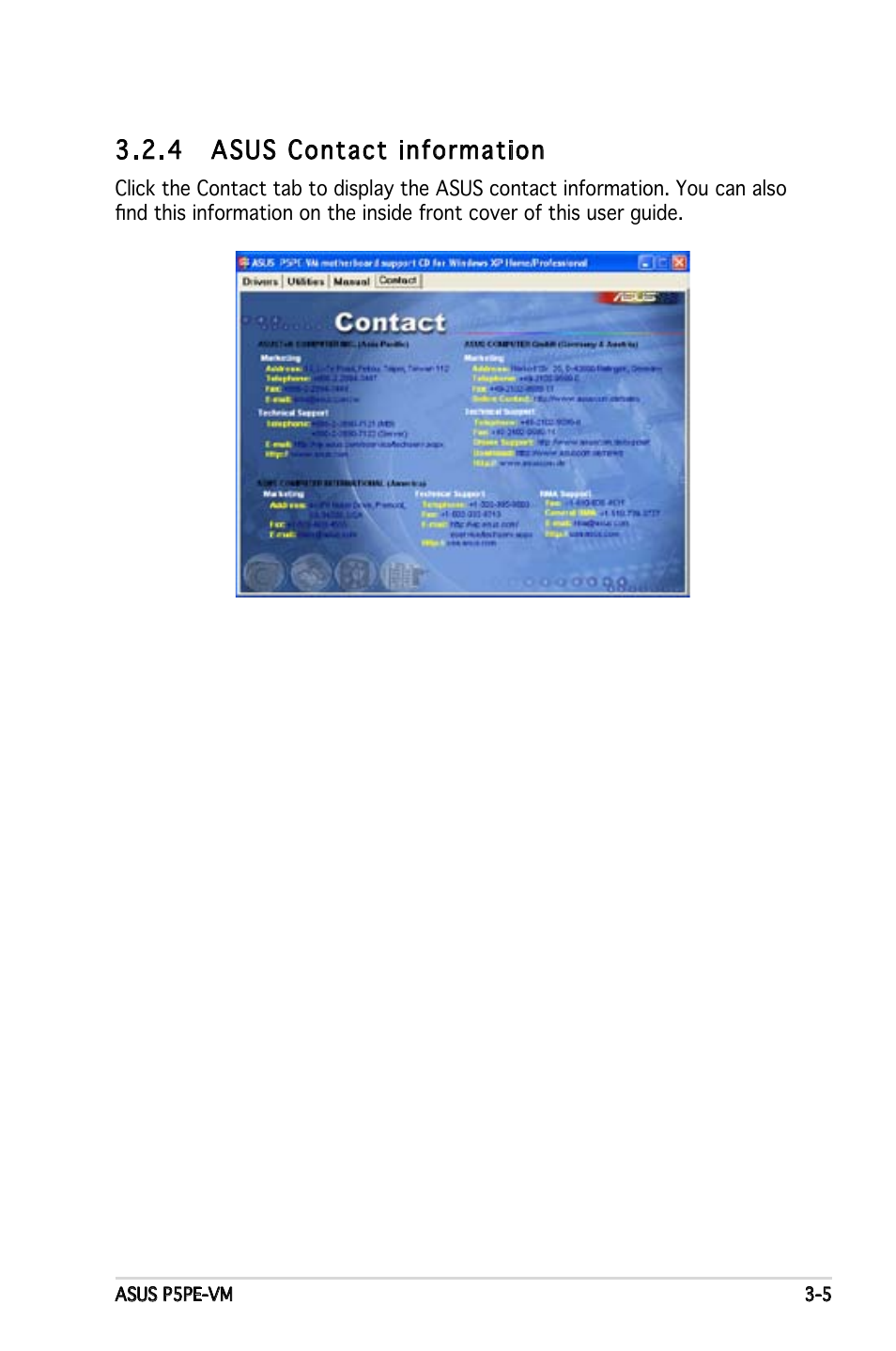 4 asus contact information | Asus P5PE-VM User Manual | Page 79 / 80