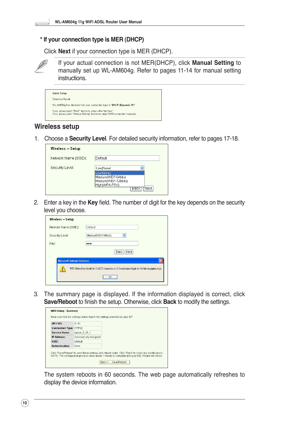 Wireless setup | Asus WL-AM604g User Manual | Page 12 / 34