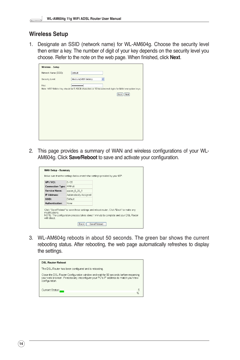 Wireless setup | Asus WL-AM604g User Manual | Page 16 / 34