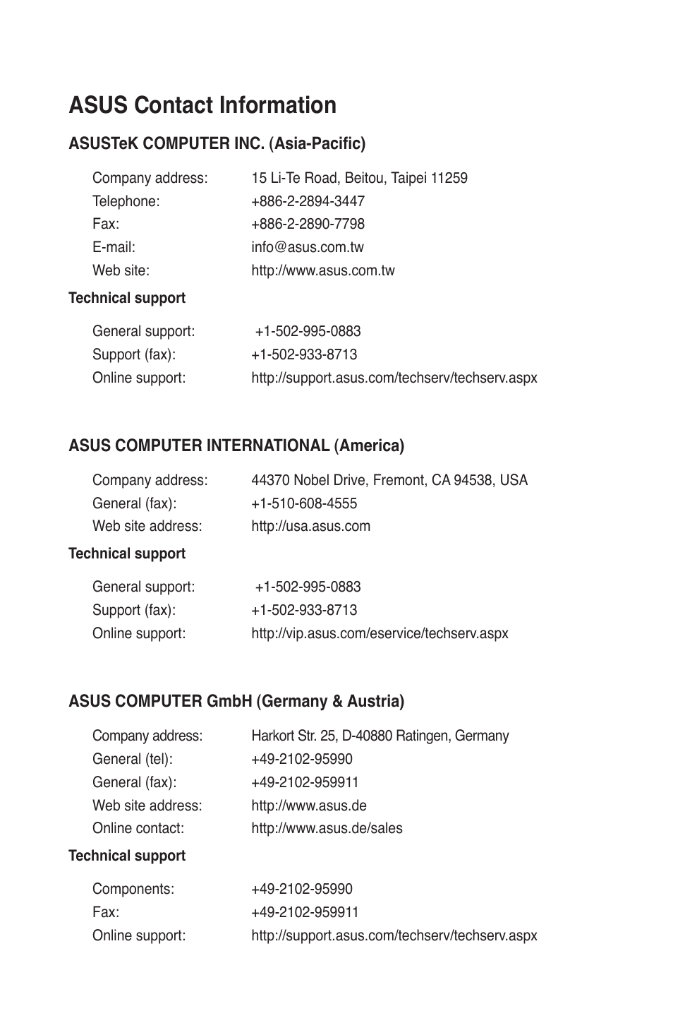 Asus contact information | Asus WL-AM604g User Manual | Page 2 / 34