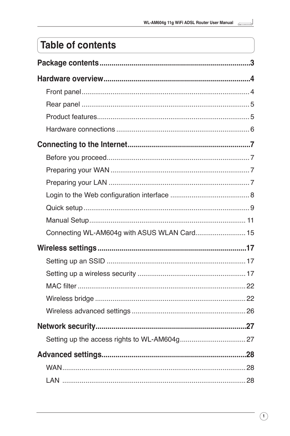 Asus WL-AM604g User Manual | Page 3 / 34