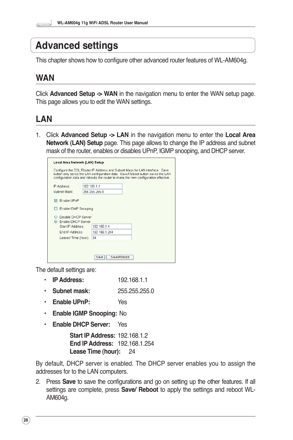 Advanced settings | Asus WL-AM604g User Manual | Page 30 / 34