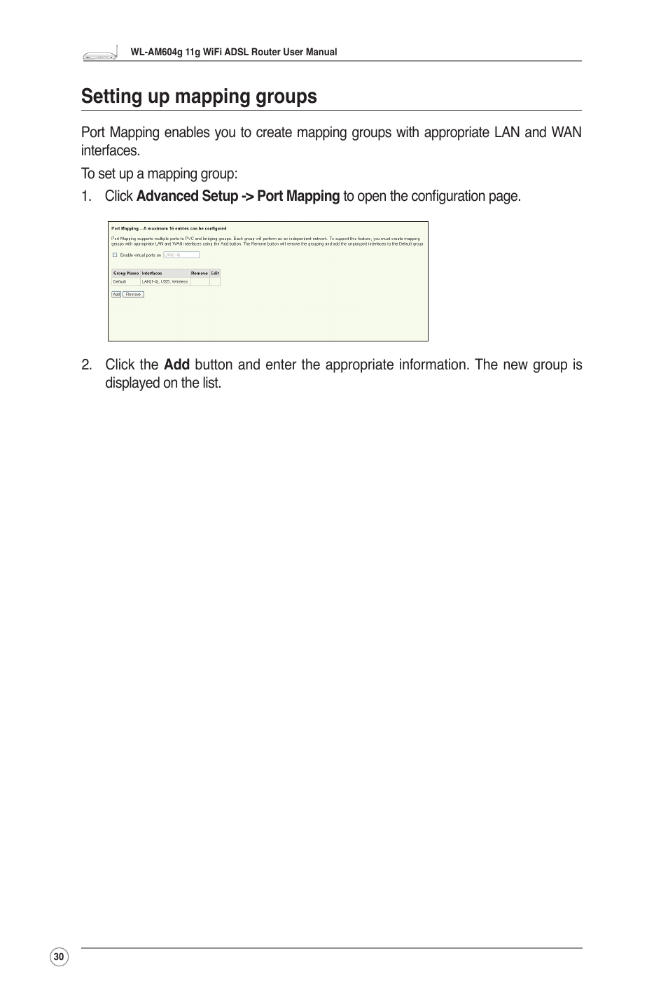 Setting up mapping groups | Asus WL-AM604g User Manual | Page 32 / 34