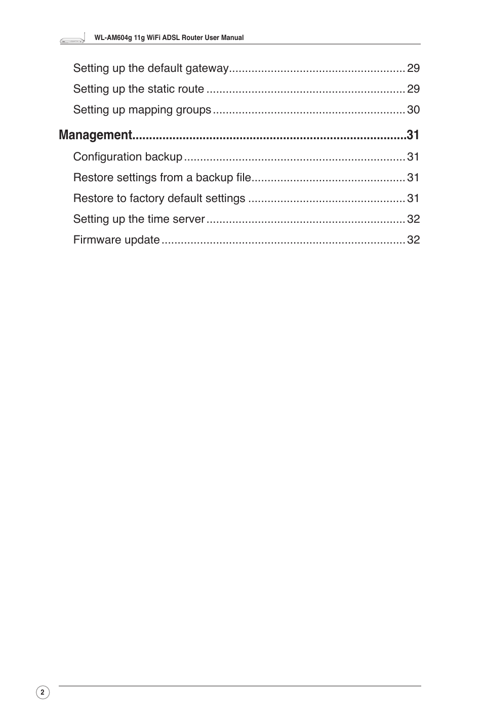 Management | Asus WL-AM604g User Manual | Page 4 / 34