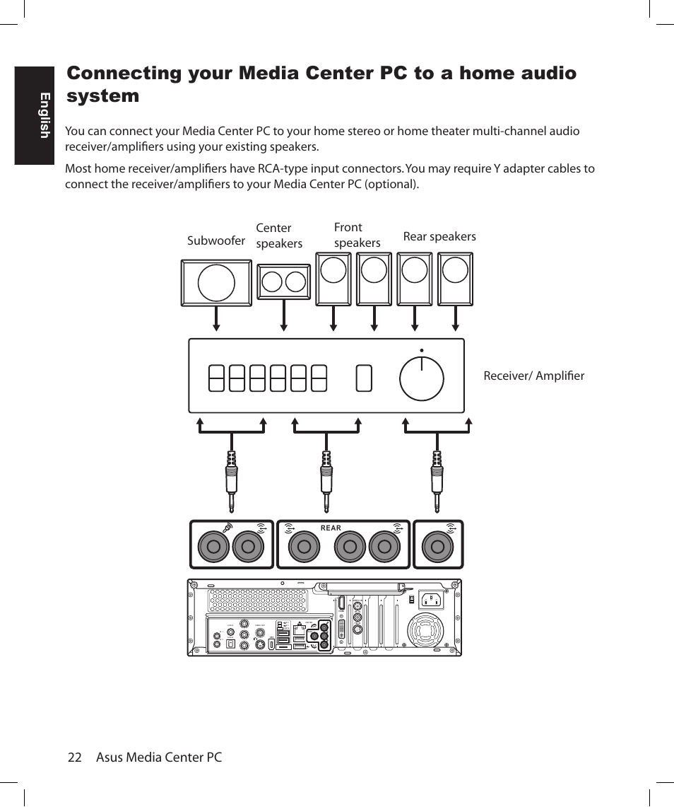 22 asus media center pc, English | Asus Asteio D22 User Manual | Page 28 / 210