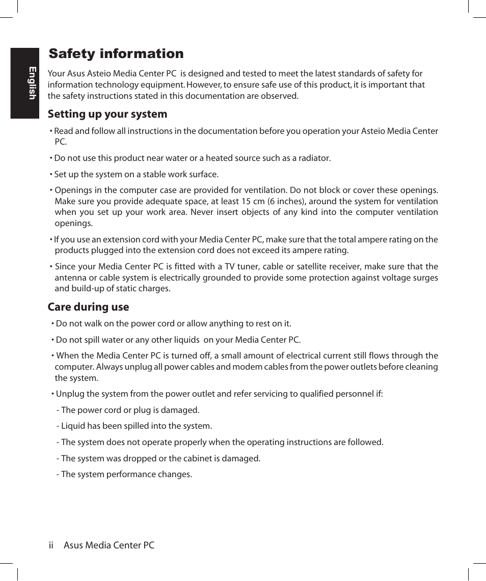 Safety information | Asus Asteio D22 User Manual | Page 4 / 210