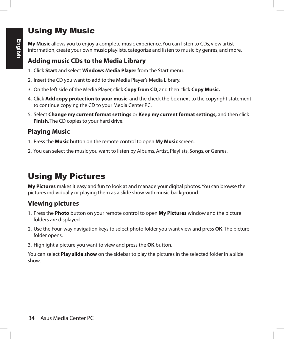 Using my pictures, Using my music | Asus Asteio D22 User Manual | Page 40 / 210